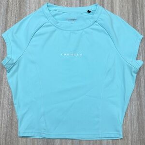 YoungLA Compression Cap Sleeve Crop Top in Color Aqua Size X-Small Women’s